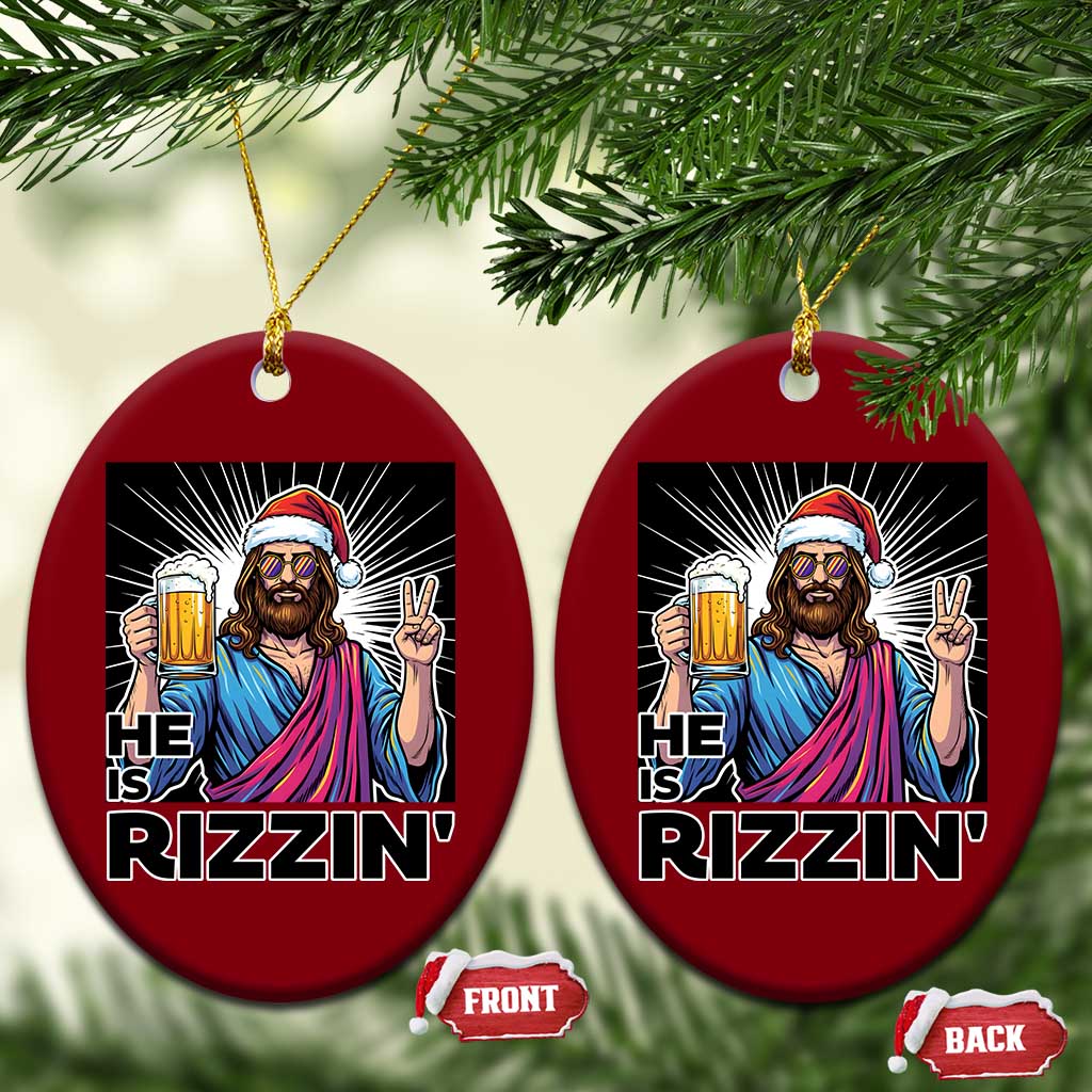 Jesus Xmas Ceramic Ornament Funny Drinking Beer Xmas Holiday - Wonder Print Shop