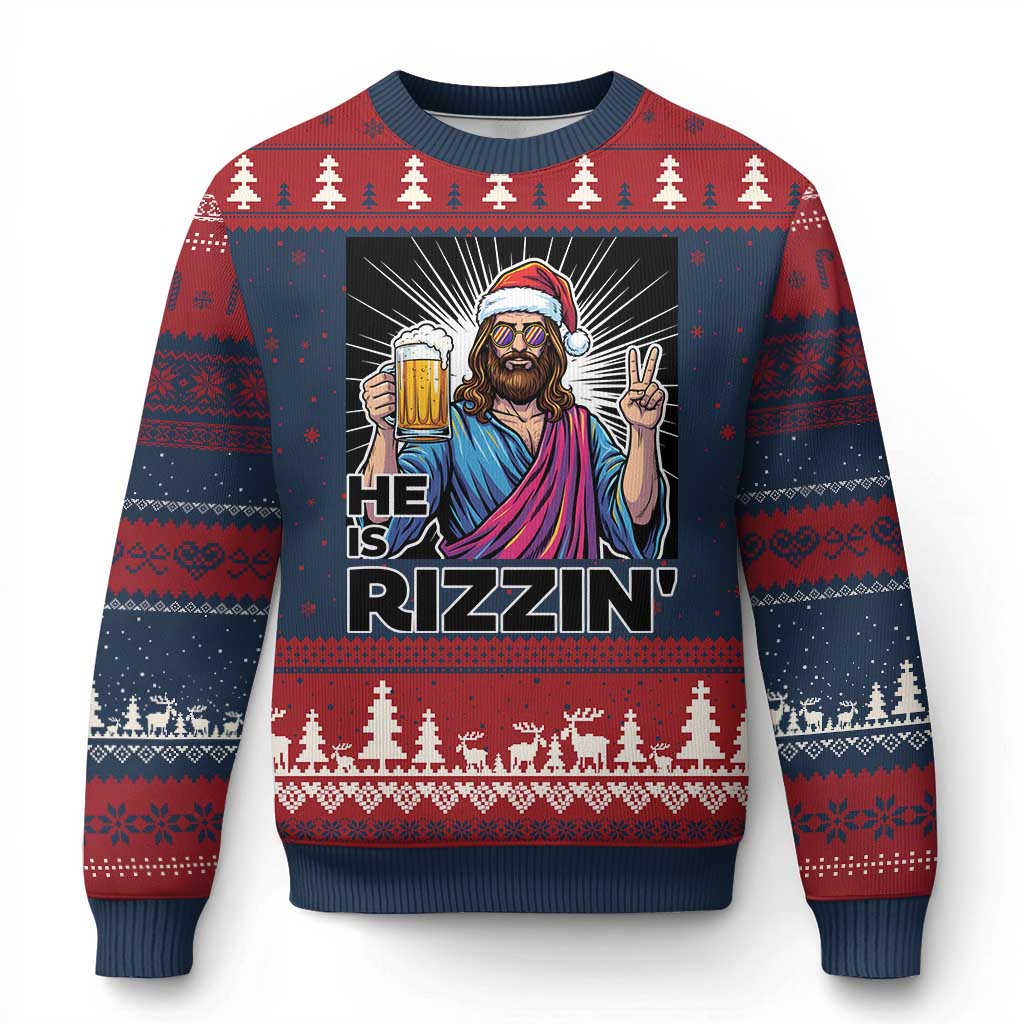 Jesus Xmas Ugly Christmas Sweater Funny Drinking Beer Xmas Holiday - Wonder Print Shop