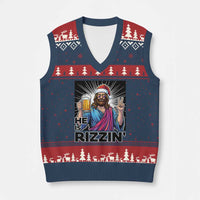 Jesus Xmas V-Neck Knit Sweater Vest Funny Drinking Beer Xmas Holiday - Wonder Print Shop