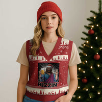 Jesus Xmas V-Neck Knit Sweater Vest Funny Drinking Beer Xmas Holiday - Wonder Print Shop