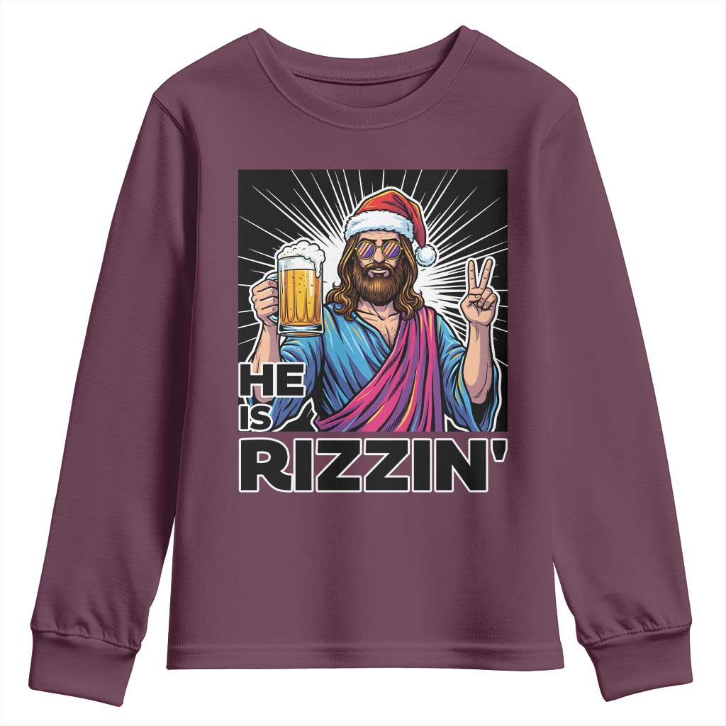 Jesus Christmas Youth Sweatshirt Funny Drinking Beer Xmas Holiday - Wonder Print Shop