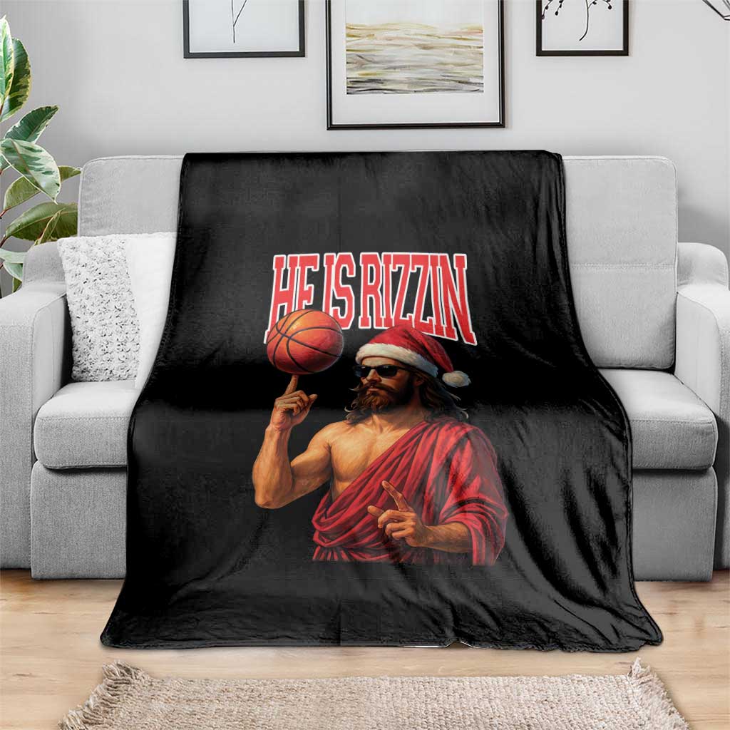 Jesus Basketball Christmas Throw Blanket He Is Rizzin - Wonder Print Shop