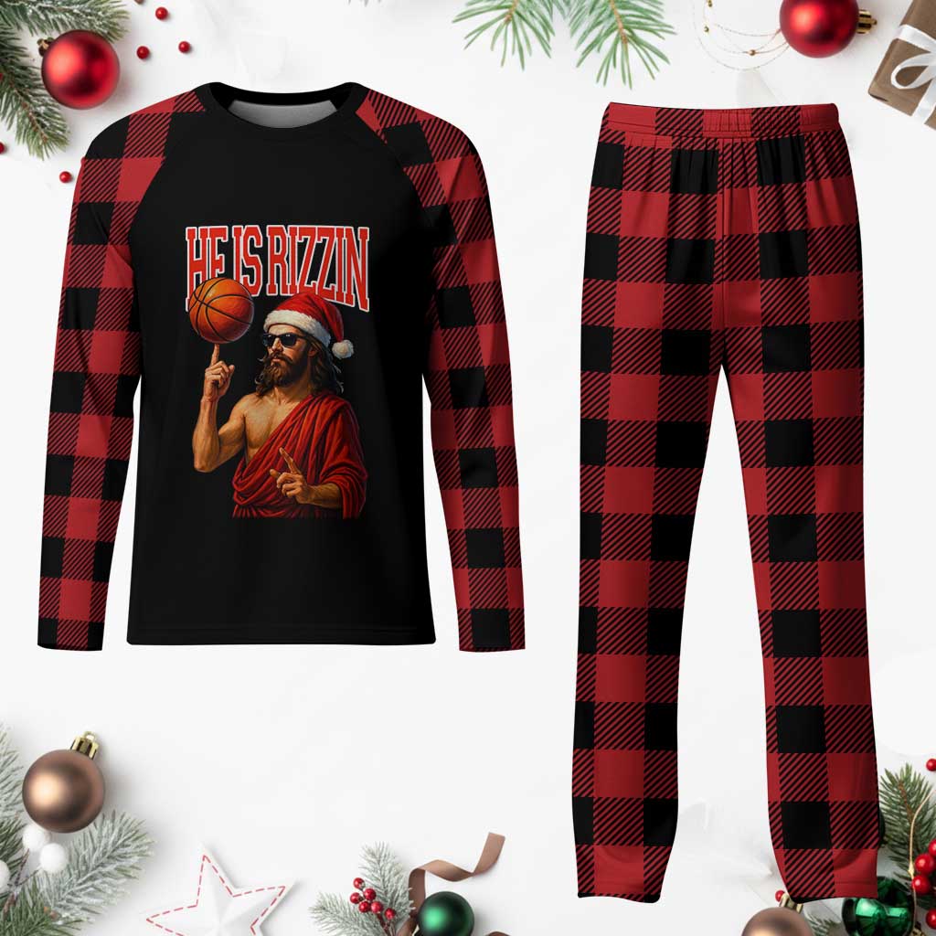 Jesus Basketball Christmas Plaid Pajama Set He Is Rizzin - Wonder Print Shop