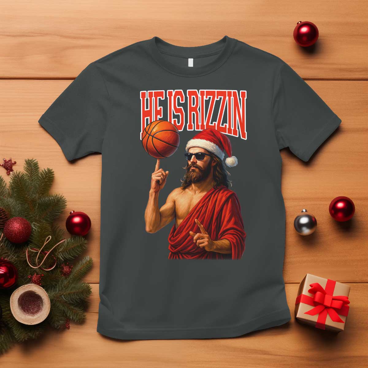 Jesus Basketball Christmas T Shirt He Is Rizzin - Wonder Print Shop