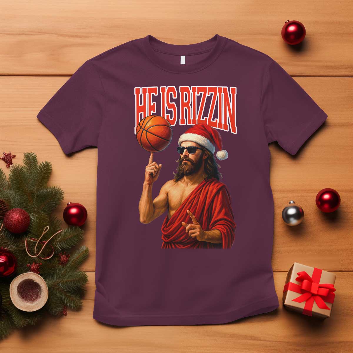 Jesus Basketball Christmas T Shirt He Is Rizzin - Wonder Print Shop