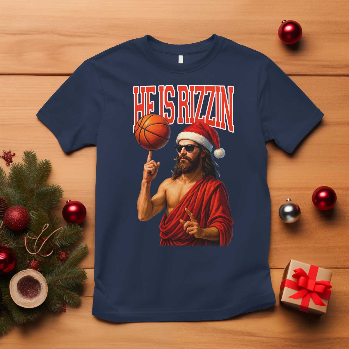 Jesus Basketball Christmas T Shirt He Is Rizzin - Wonder Print Shop