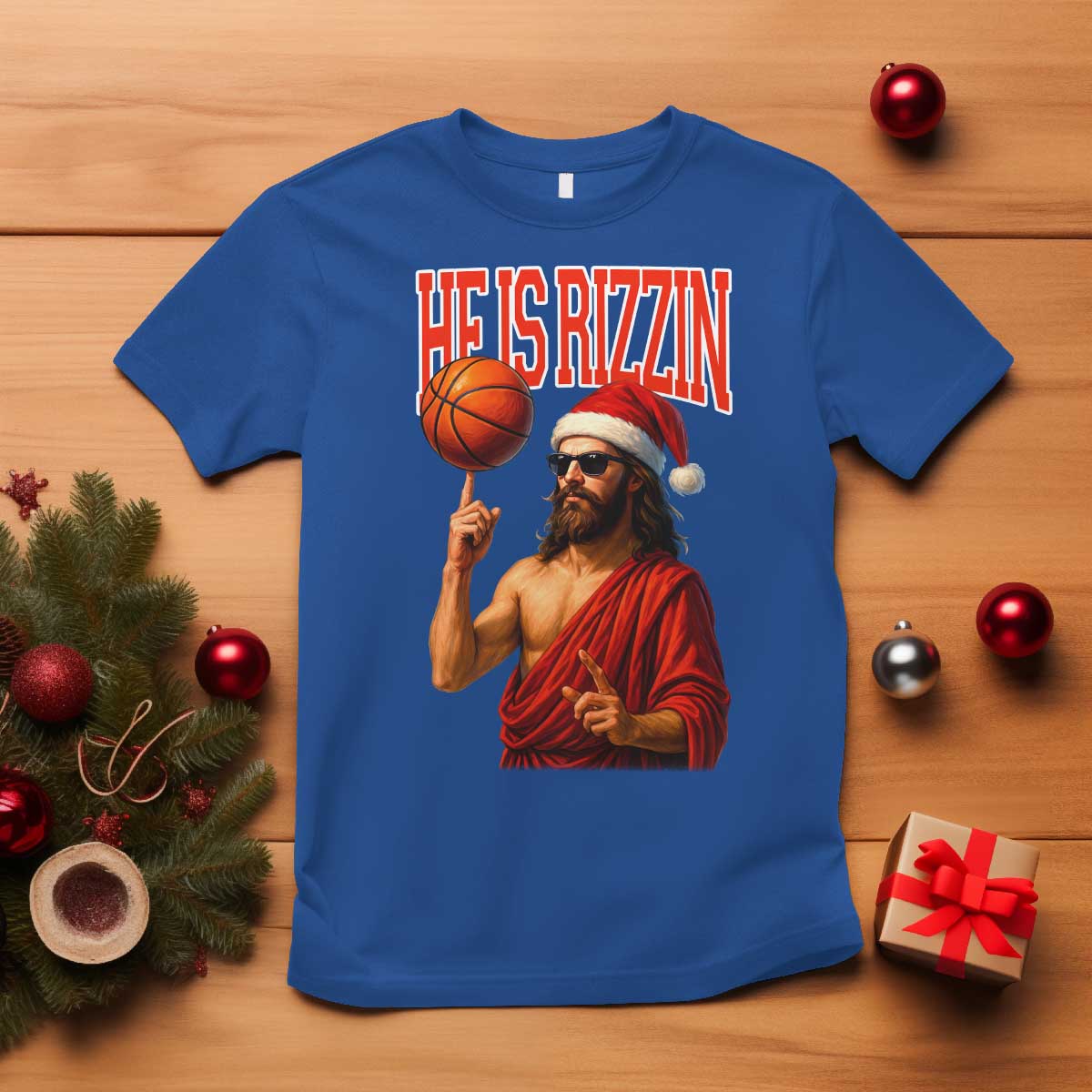 Jesus Basketball Christmas T Shirt He Is Rizzin - Wonder Print Shop