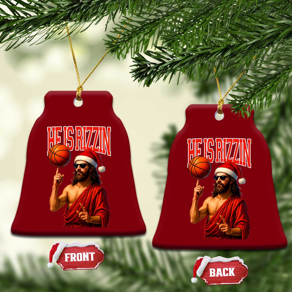 Jesus Basketball Xmas Ceramic Ornament He Is Rizzin - Wonder Print Shop