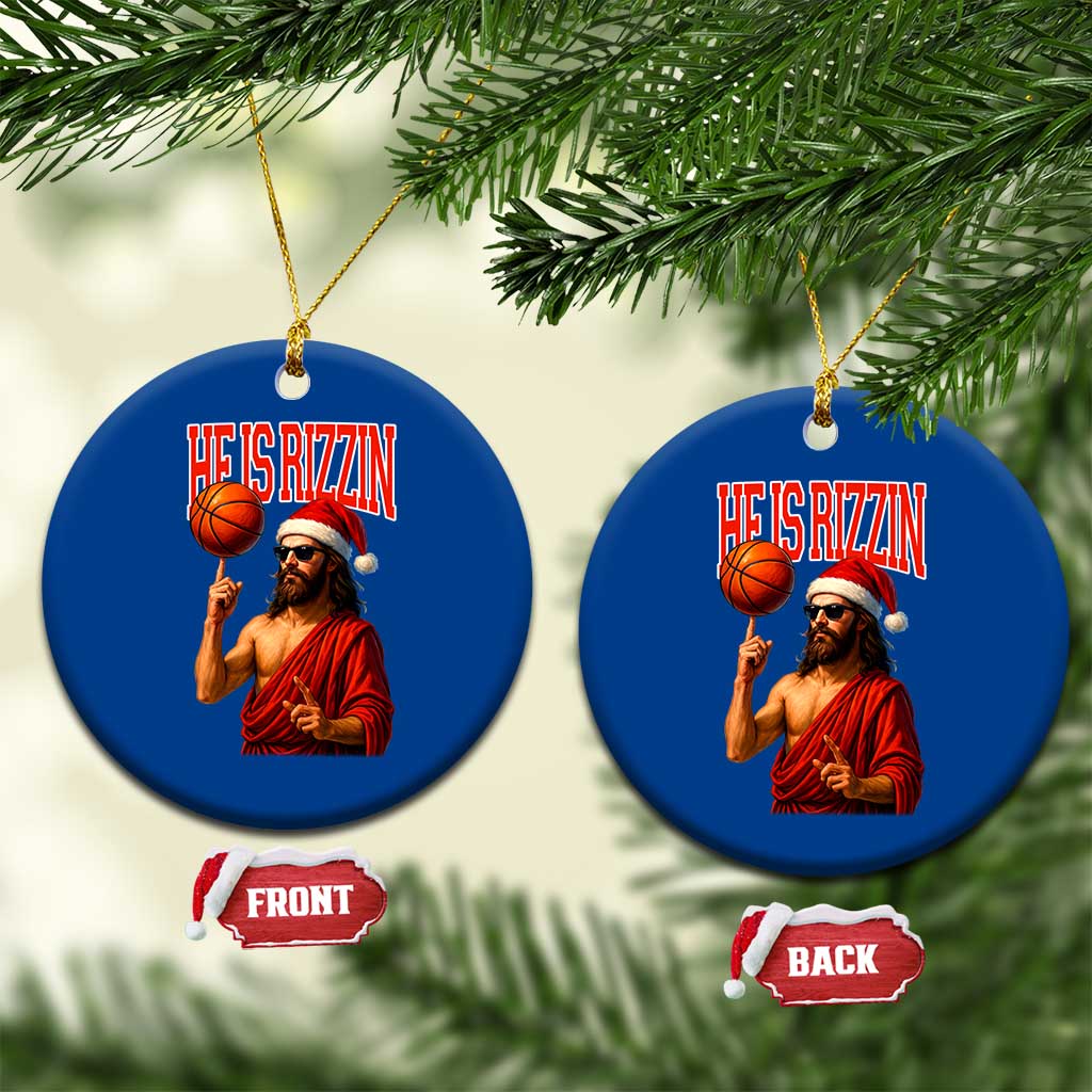 Jesus Basketball Xmas Ceramic Ornament He Is Rizzin - Wonder Print Shop