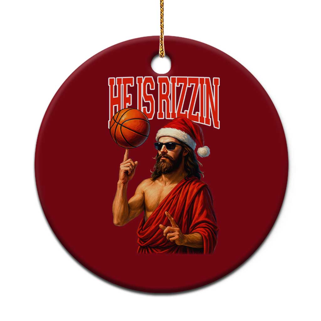 Jesus Basketball Xmas Ceramic Ornament He Is Rizzin - Wonder Print Shop
