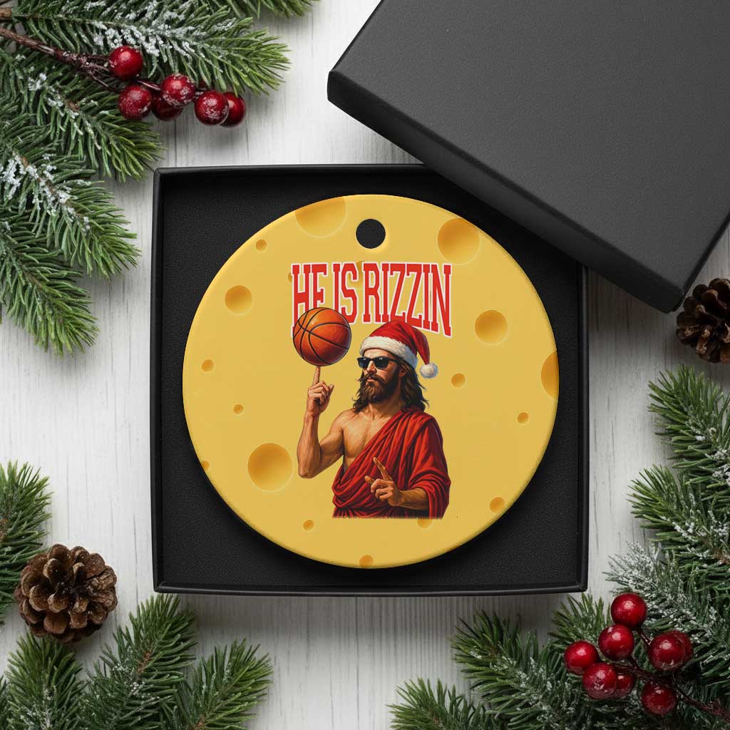 Jesus Basketball Xmas Ceramic Ornament He Is Rizzin - Wonder Print Shop