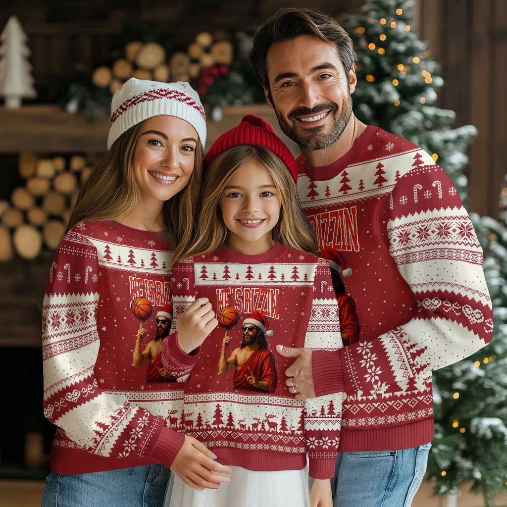 Jesus Basketball Xmas Ugly Christmas Sweater He Is Rizzin - Wonder Print Shop
