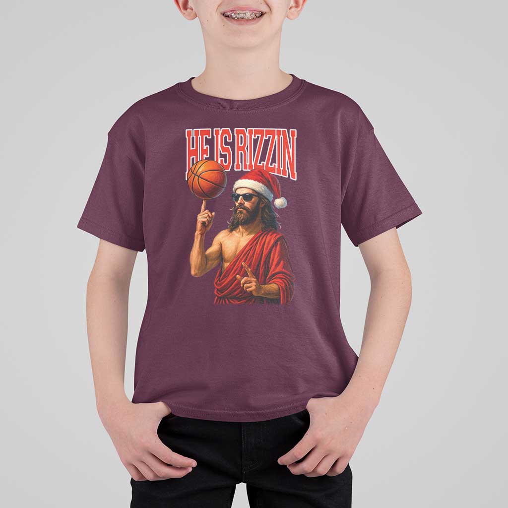 Jesus Basketball Christmas T Shirt For Kid He Is Rizzin - Wonder Print Shop