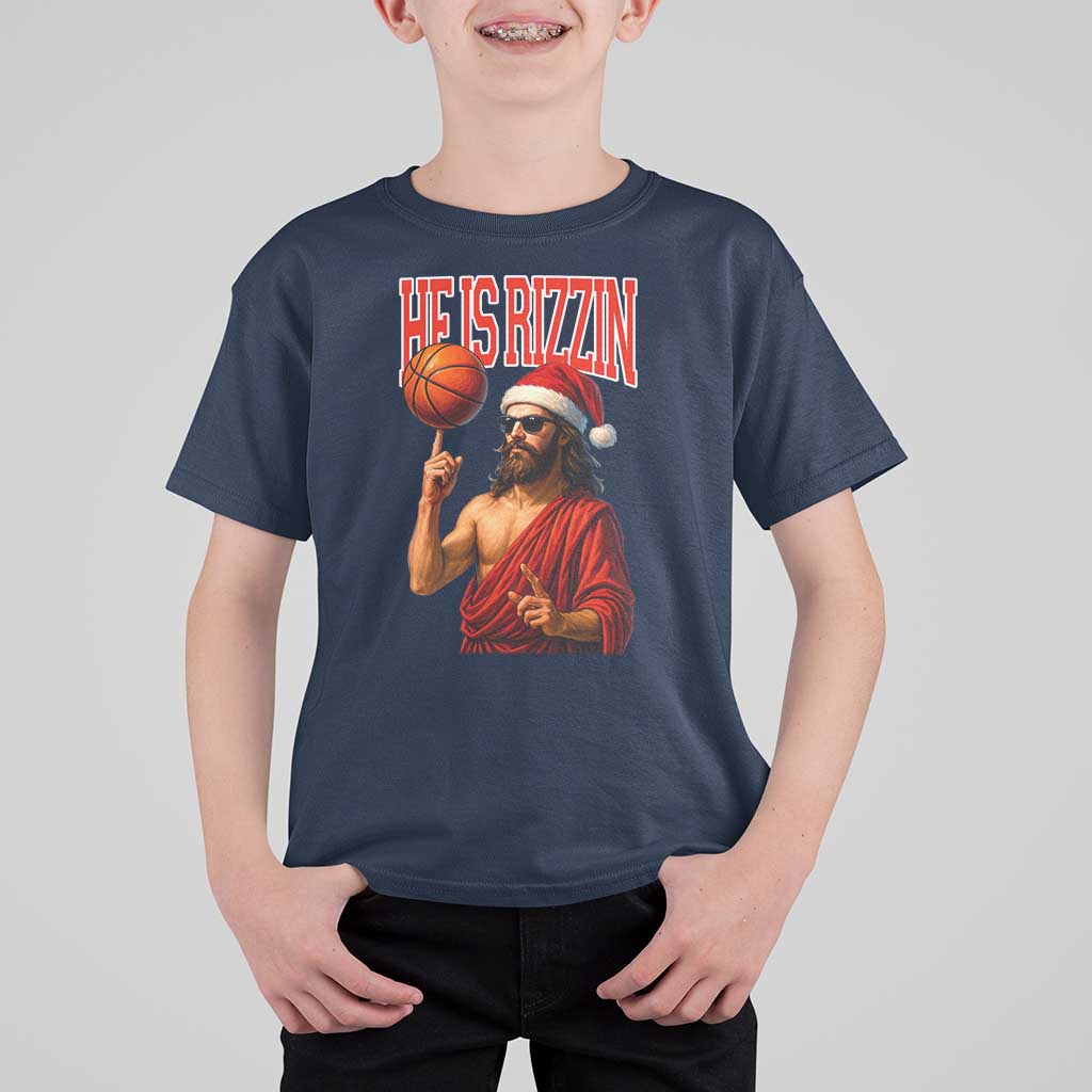 Jesus Basketball Christmas T Shirt For Kid He Is Rizzin - Wonder Print Shop
