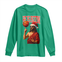 Jesus Basketball Christmas Long Sleeve Shirt He Is Rizzin - Wonder Print Shop