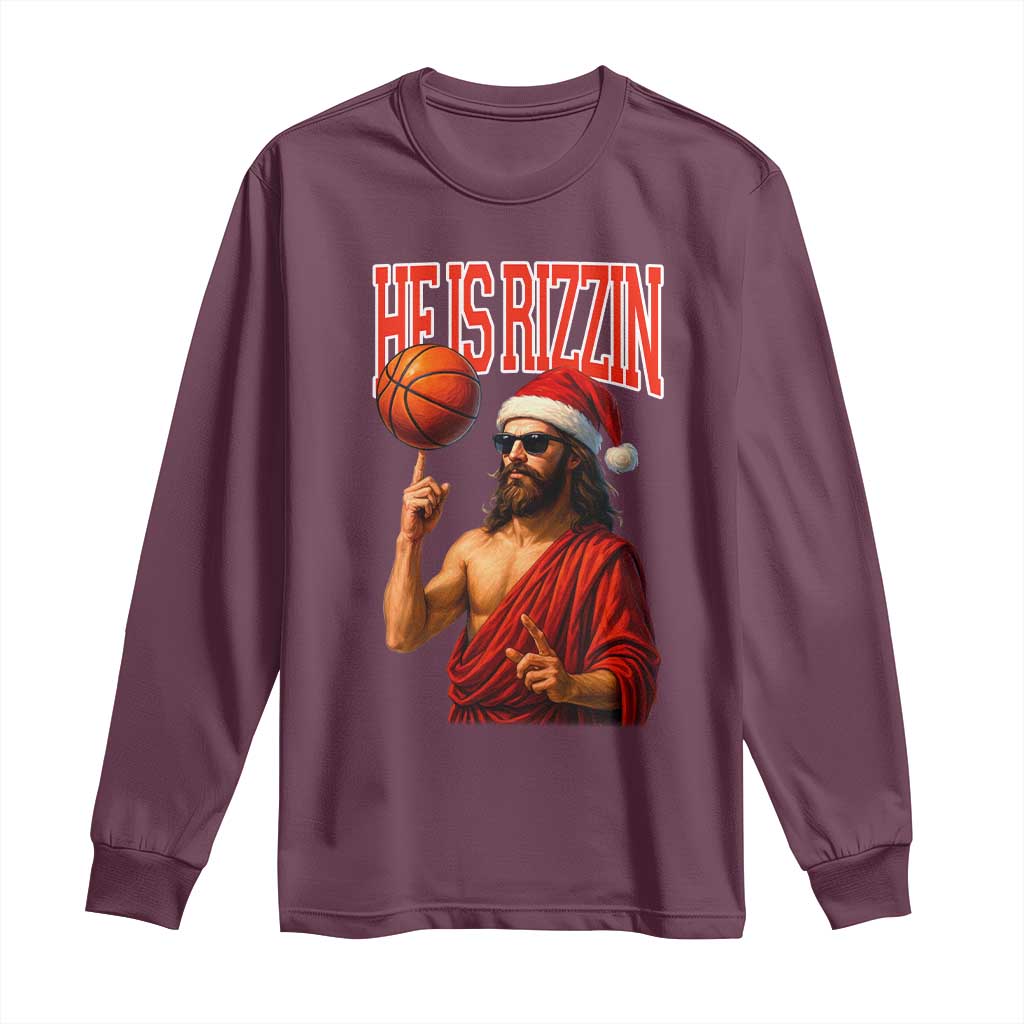Jesus Basketball Christmas Long Sleeve Shirt He Is Rizzin - Wonder Print Shop