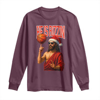 Jesus Basketball Christmas Long Sleeve Shirt He Is Rizzin - Wonder Print Shop