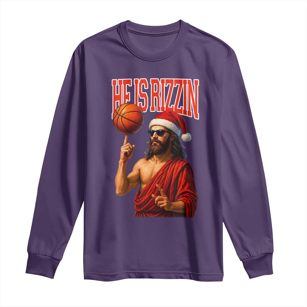 Jesus Basketball Christmas Long Sleeve Shirt He Is Rizzin - Wonder Print Shop