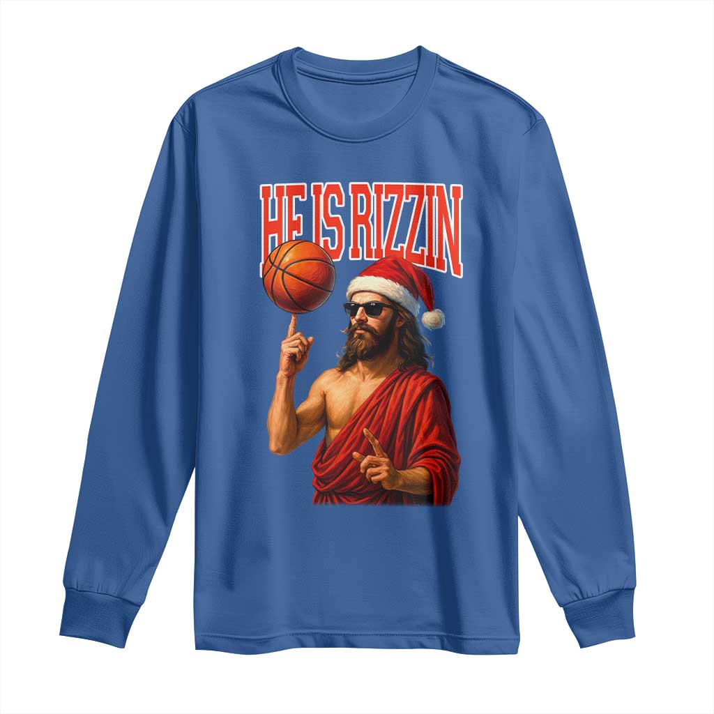 Jesus Basketball Christmas Long Sleeve Shirt He Is Rizzin - Wonder Print Shop