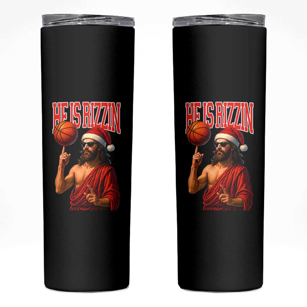 Jesus Basketball Christmas Skinny Tumbler He Is Rizzin - Wonder Print Shop