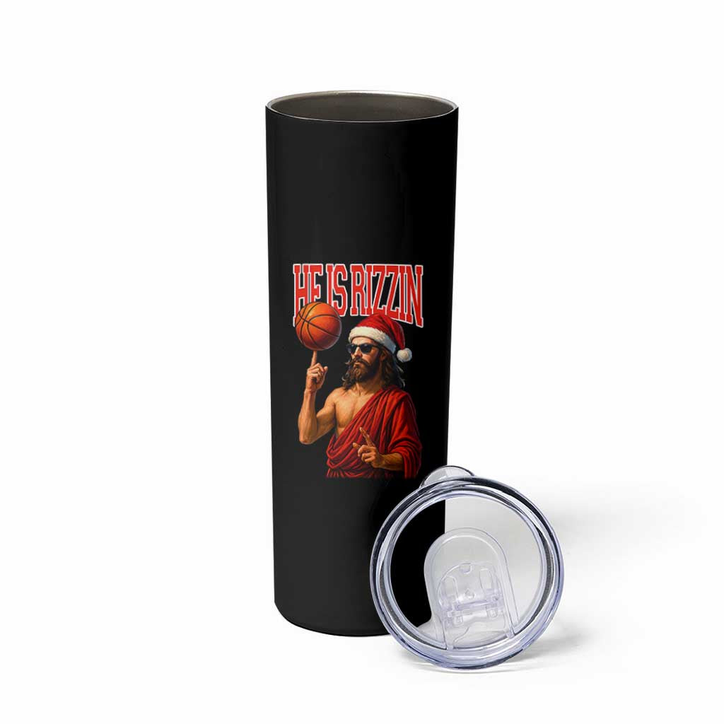 Jesus Basketball Christmas Skinny Tumbler He Is Rizzin - Wonder Print Shop