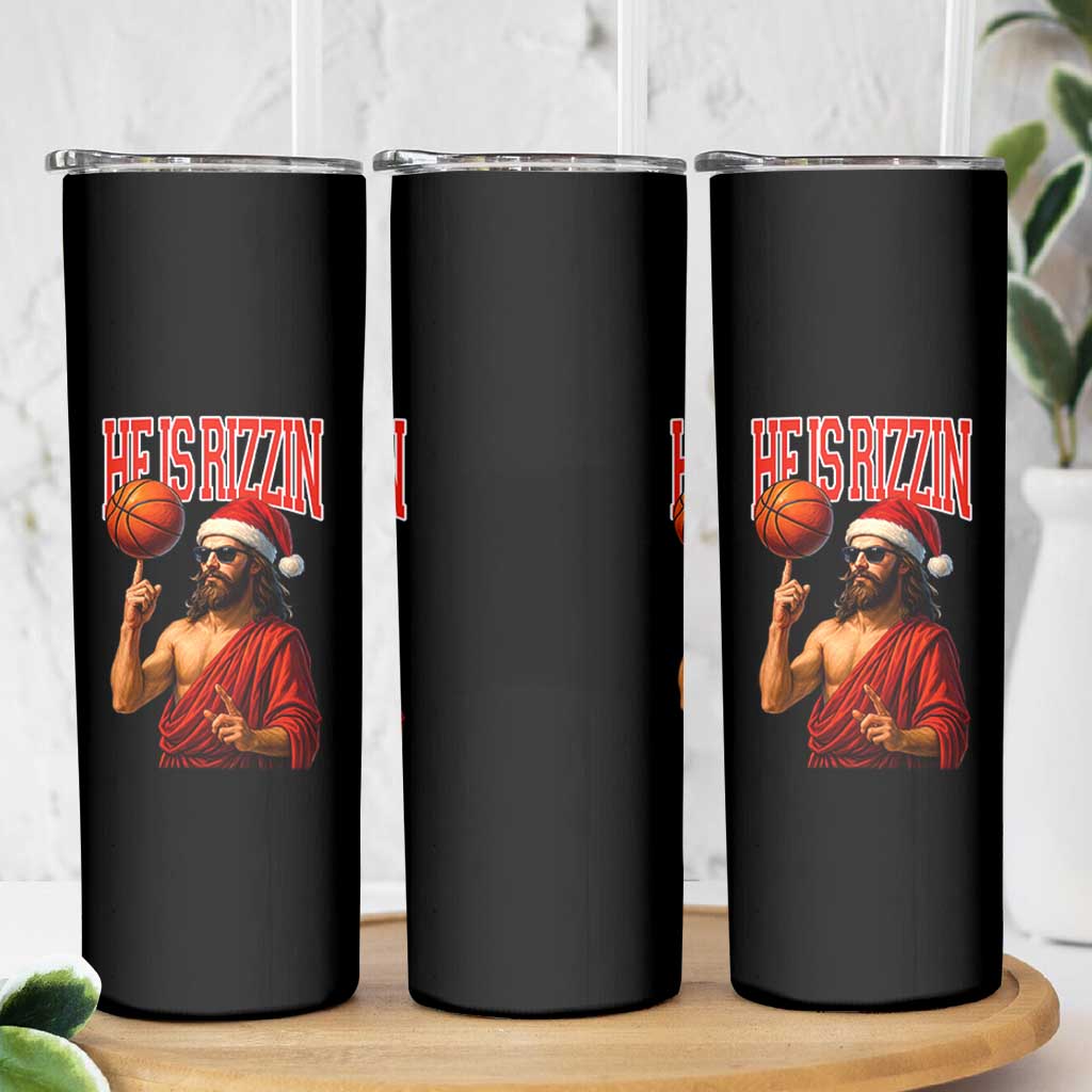Jesus Basketball Christmas Skinny Tumbler He Is Rizzin - Wonder Print Shop