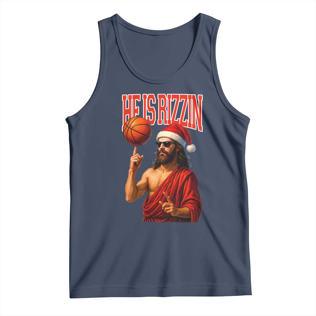 Jesus Basketball Christmas Tank Top He Is Rizzin - Wonder Print Shop