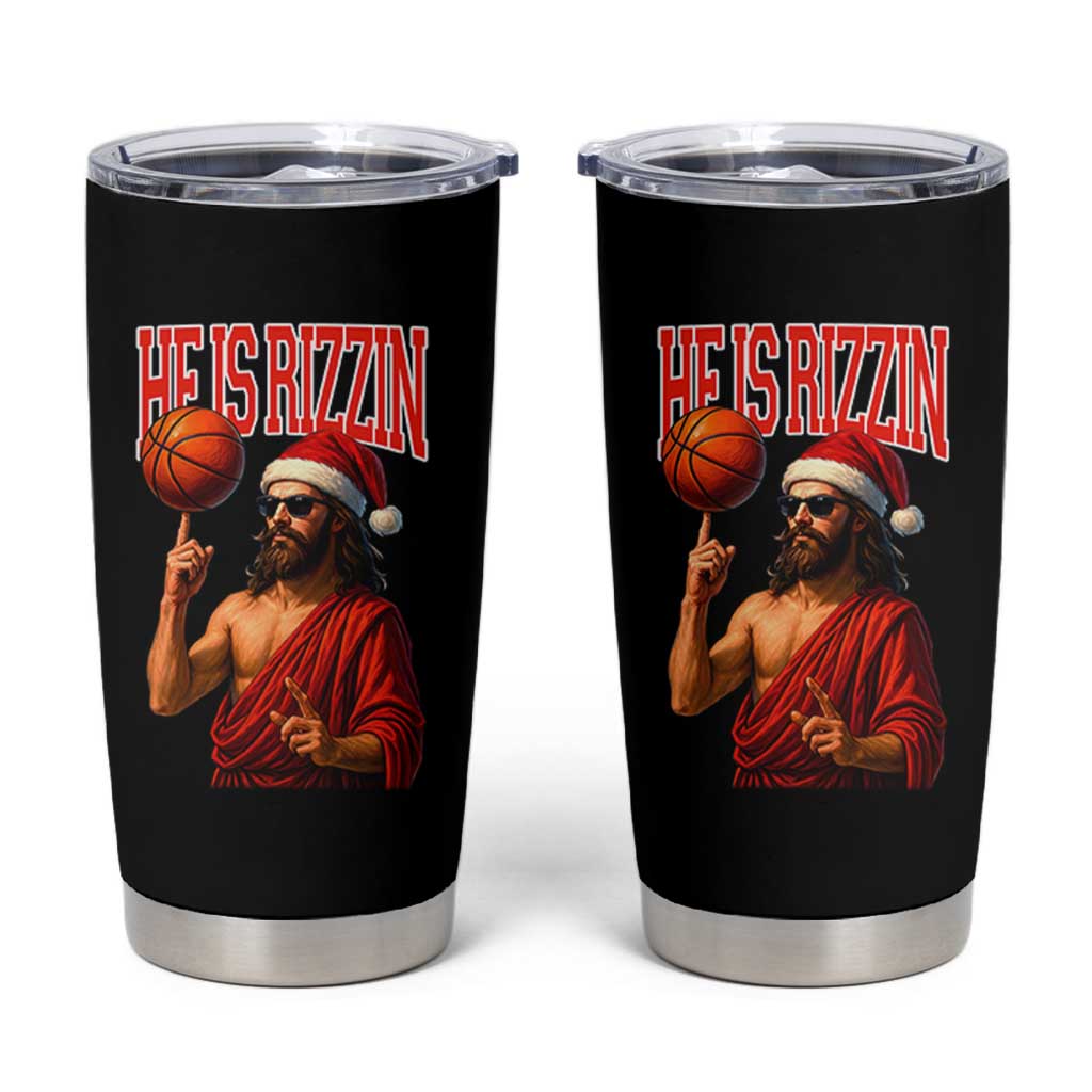 Jesus Basketball Christmas Tumbler Cup He Is Rizzin - Wonder Print Shop