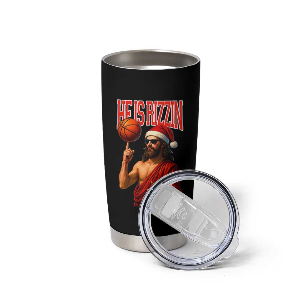 Jesus Basketball Christmas Tumbler Cup He Is Rizzin - Wonder Print Shop