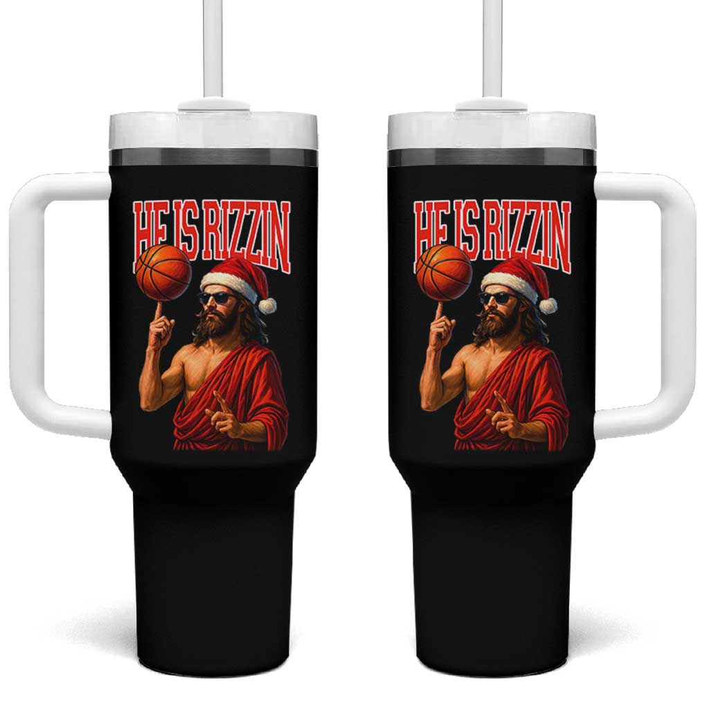 Jesus Basketball Christmas Tumbler With Handle He Is Rizzin - Wonder Print Shop