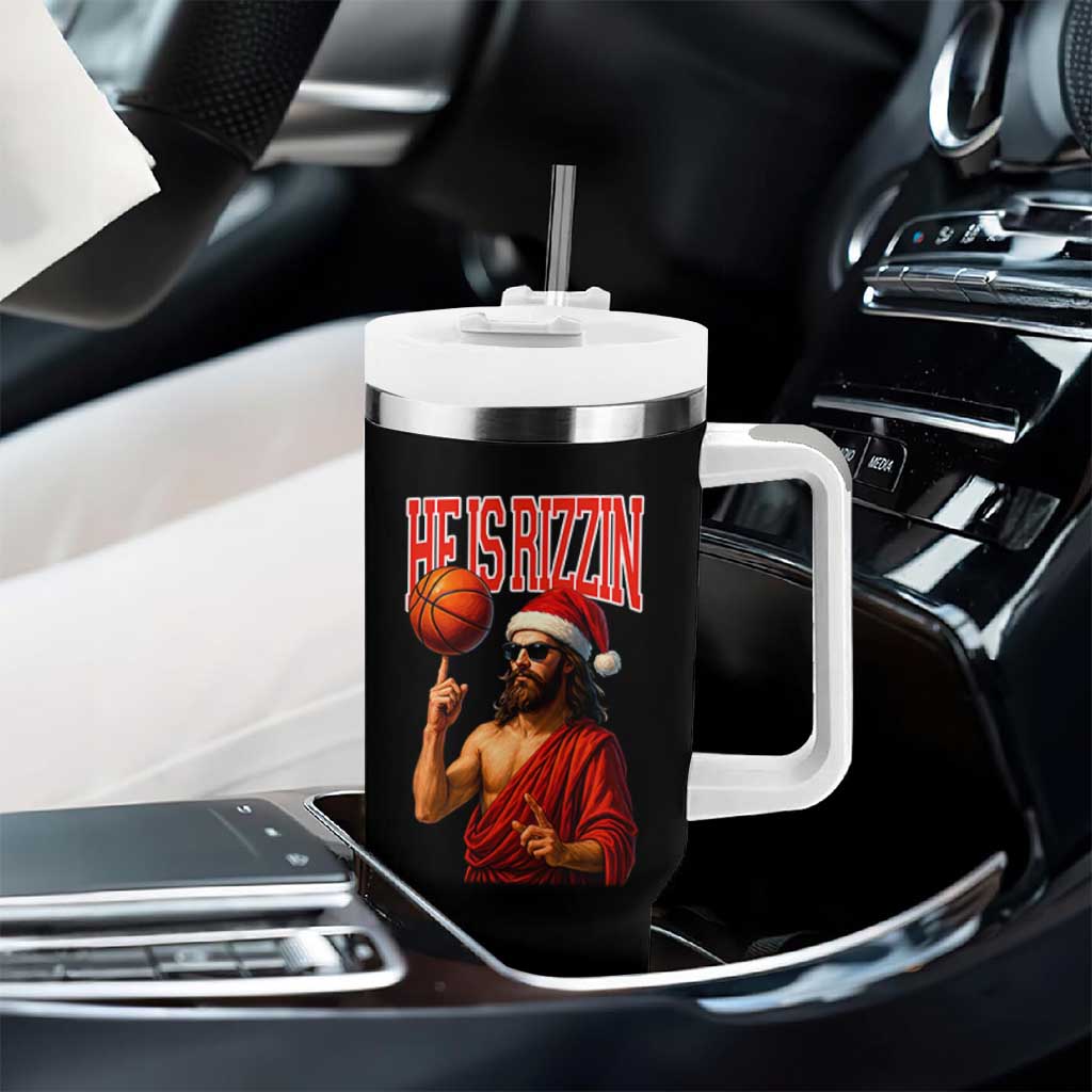 Jesus Basketball Christmas Tumbler With Handle He Is Rizzin - Wonder Print Shop