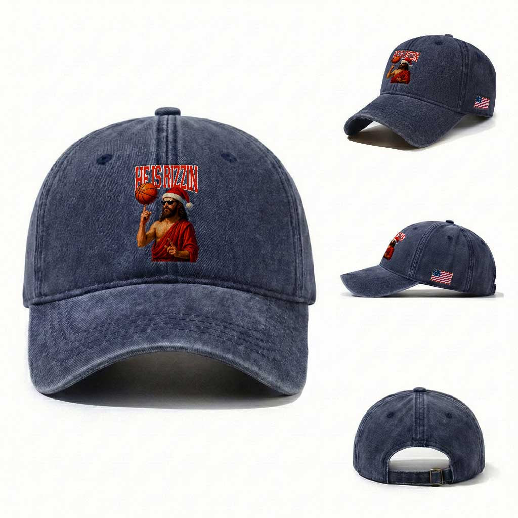 Jesus Basketball Christmas Washed Cotton Baseball Cap He Is Rizzin