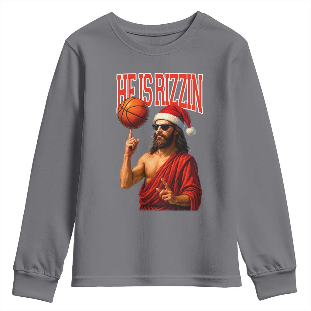 Jesus Basketball Christmas Youth Sweatshirt He Is Rizzin - Wonder Print Shop