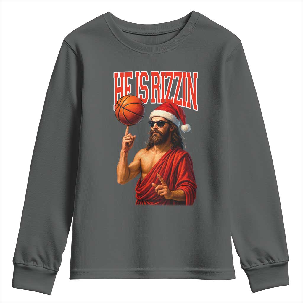 Jesus Basketball Christmas Youth Sweatshirt He Is Rizzin - Wonder Print Shop