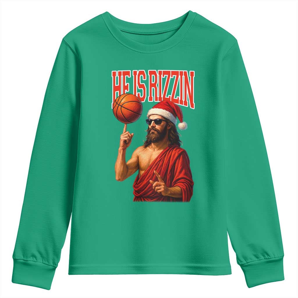 Jesus Basketball Christmas Youth Sweatshirt He Is Rizzin - Wonder Print Shop