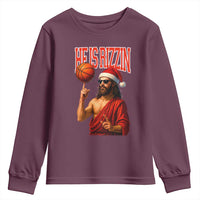 Jesus Basketball Christmas Youth Sweatshirt He Is Rizzin - Wonder Print Shop