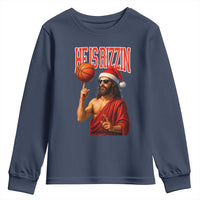 Jesus Basketball Christmas Youth Sweatshirt He Is Rizzin - Wonder Print Shop