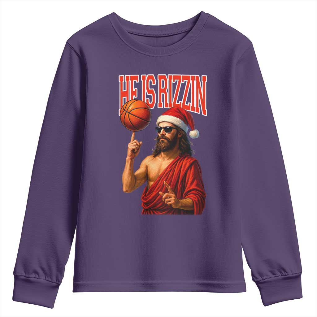 Jesus Basketball Christmas Youth Sweatshirt He Is Rizzin - Wonder Print Shop