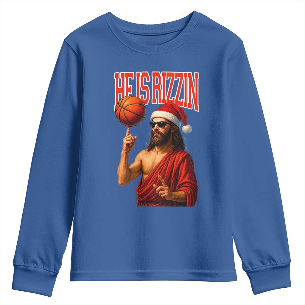 Jesus Basketball Christmas Youth Sweatshirt He Is Rizzin - Wonder Print Shop