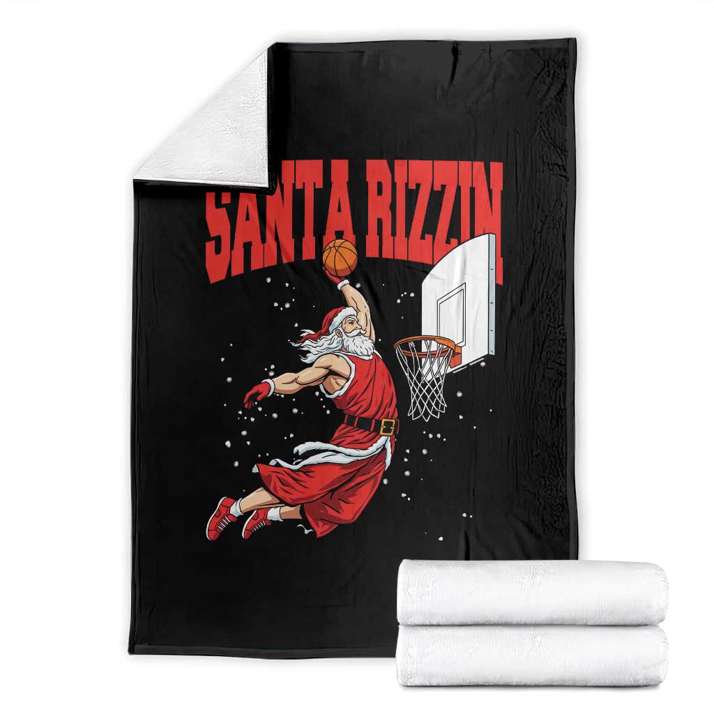 Santa Basketball Christmas Throw Blanket He Is Rizzin - Wonder Print Shop
