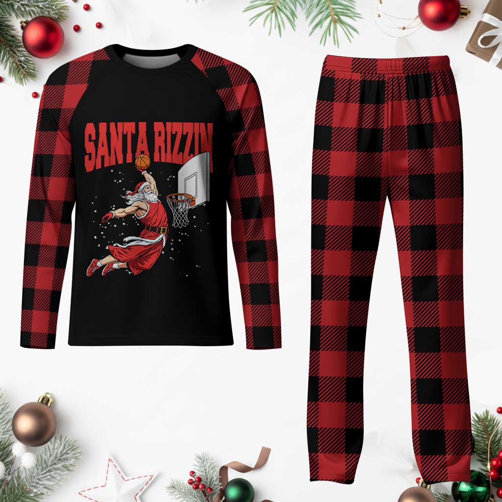 Santa Basketball Christmas Plaid Pajama Set He Is Rizzin - Wonder Print Shop