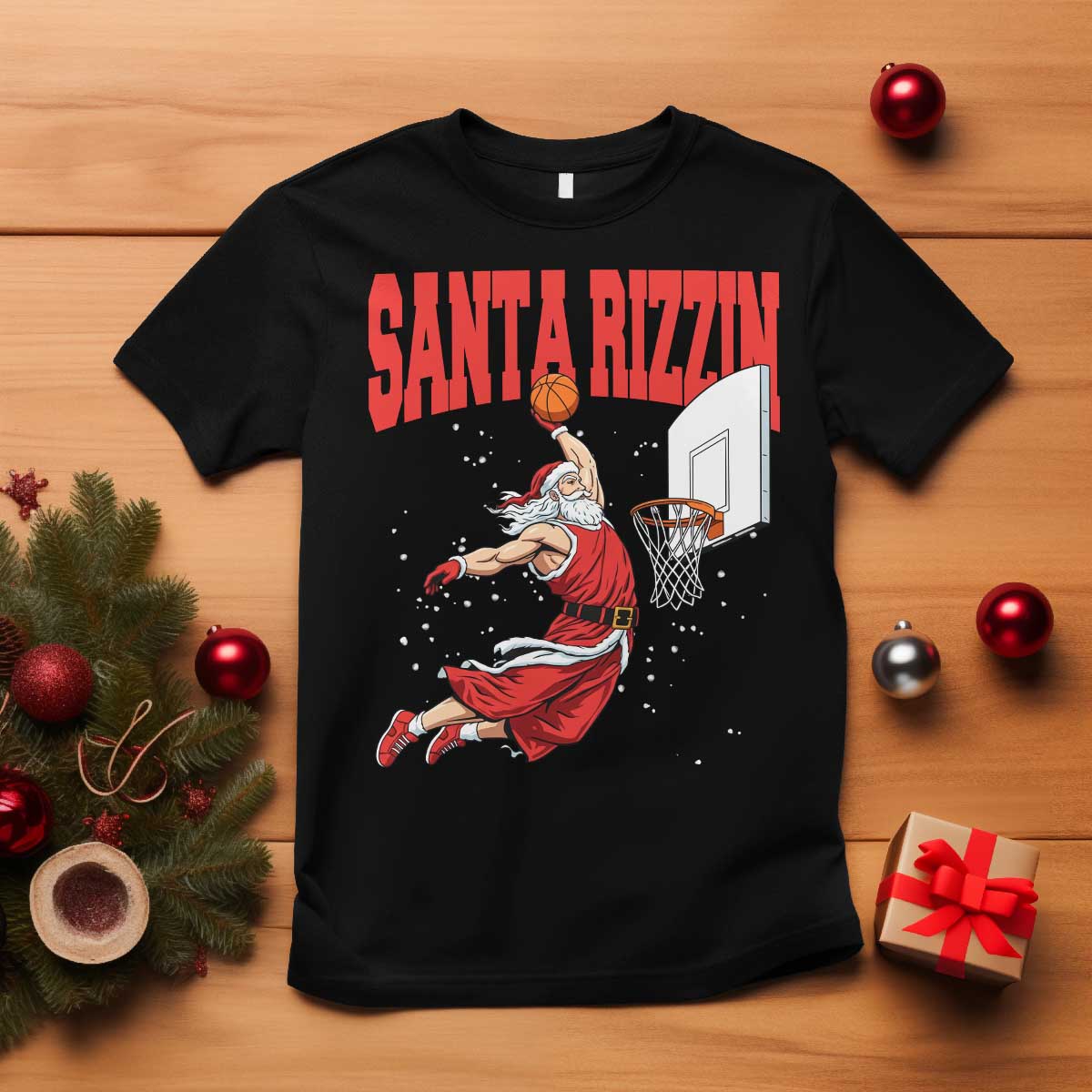 Santa Basketball Christmas T Shirt He Is Rizzin - Wonder Print Shop