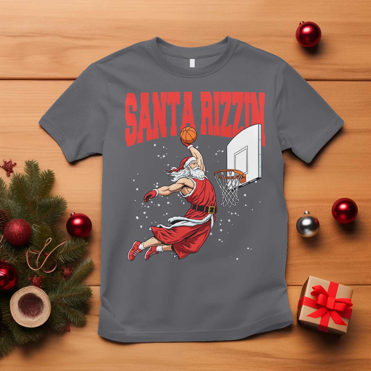 Santa Basketball Christmas T Shirt He Is Rizzin - Wonder Print Shop