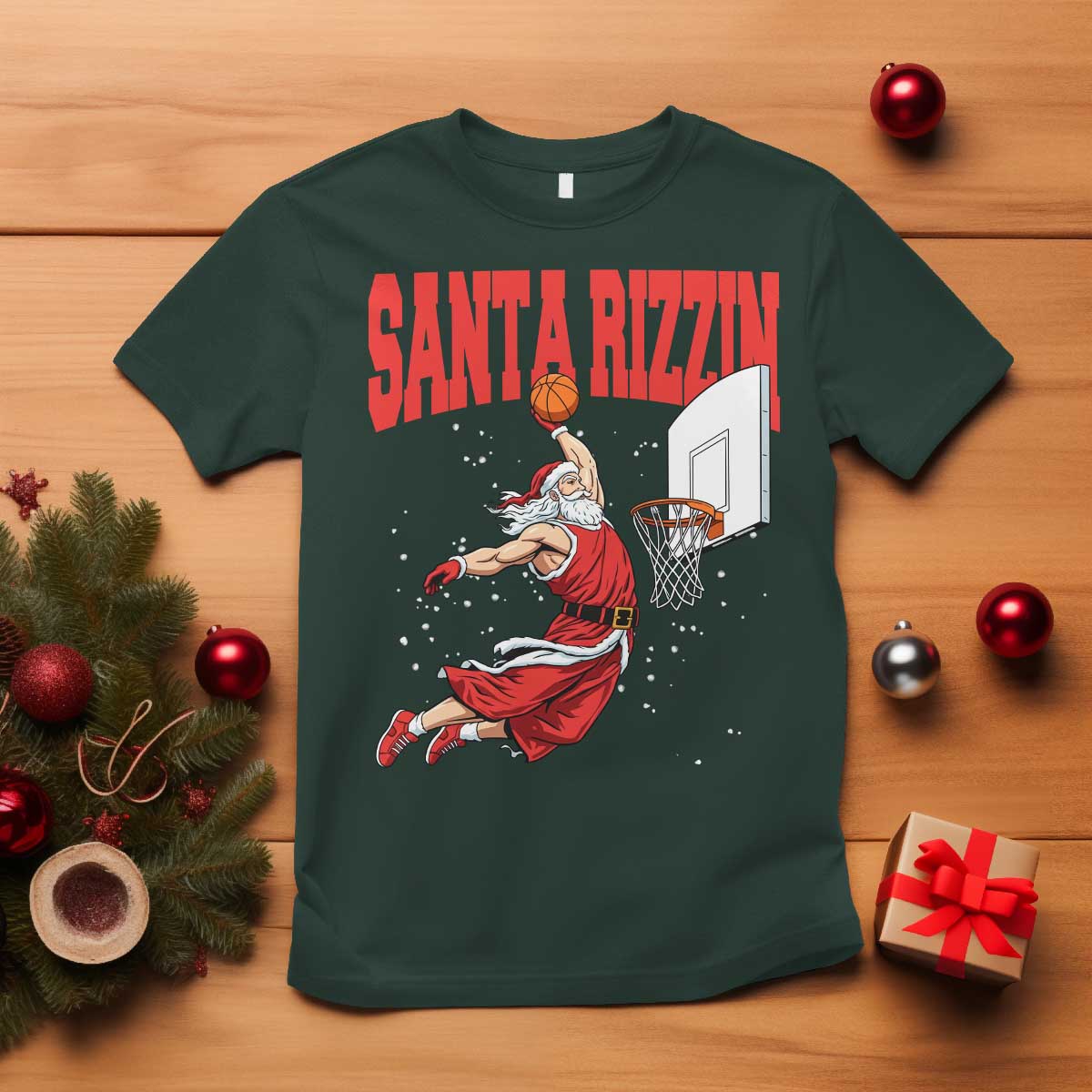 Santa Basketball Christmas T Shirt He Is Rizzin - Wonder Print Shop