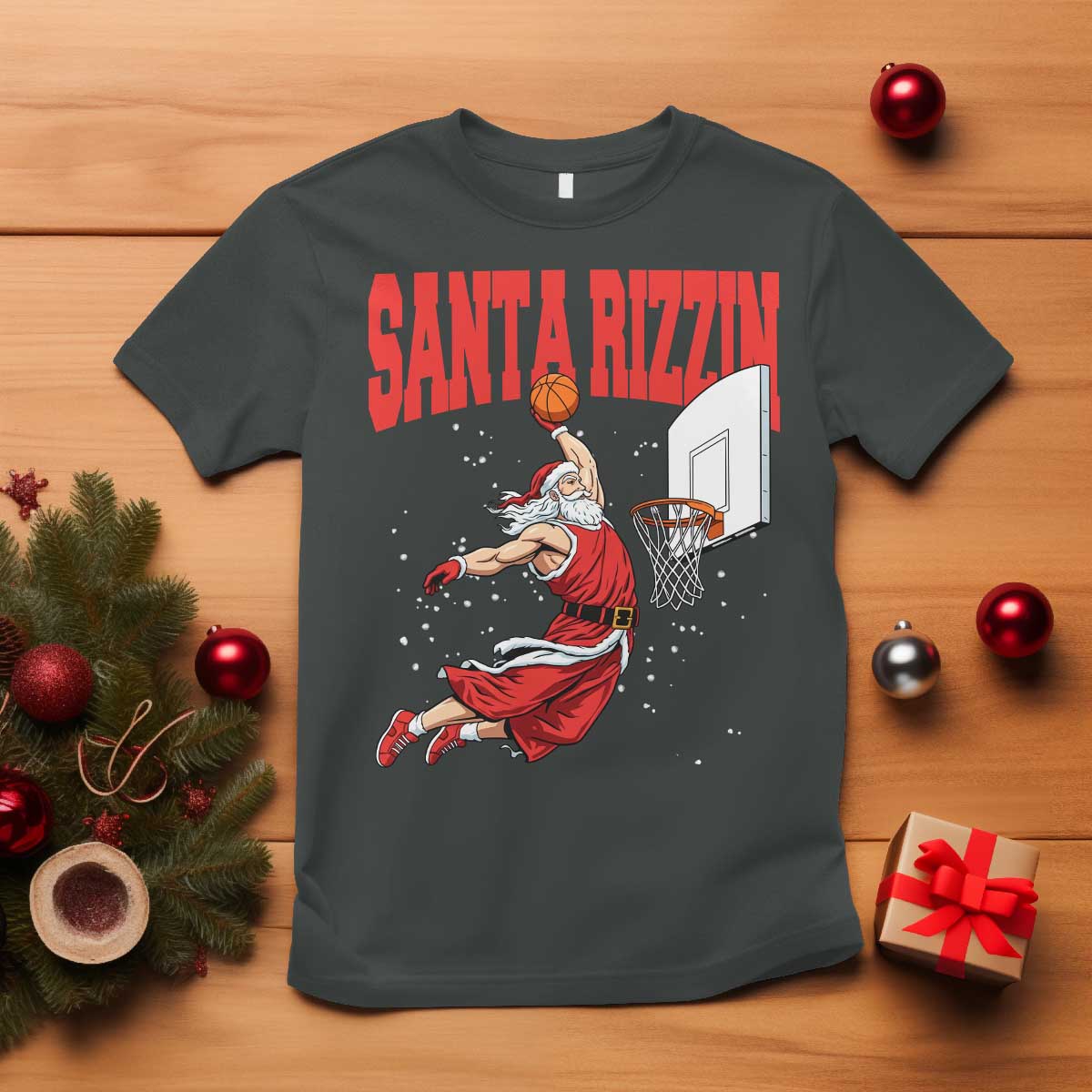 Santa Basketball Christmas T Shirt He Is Rizzin - Wonder Print Shop