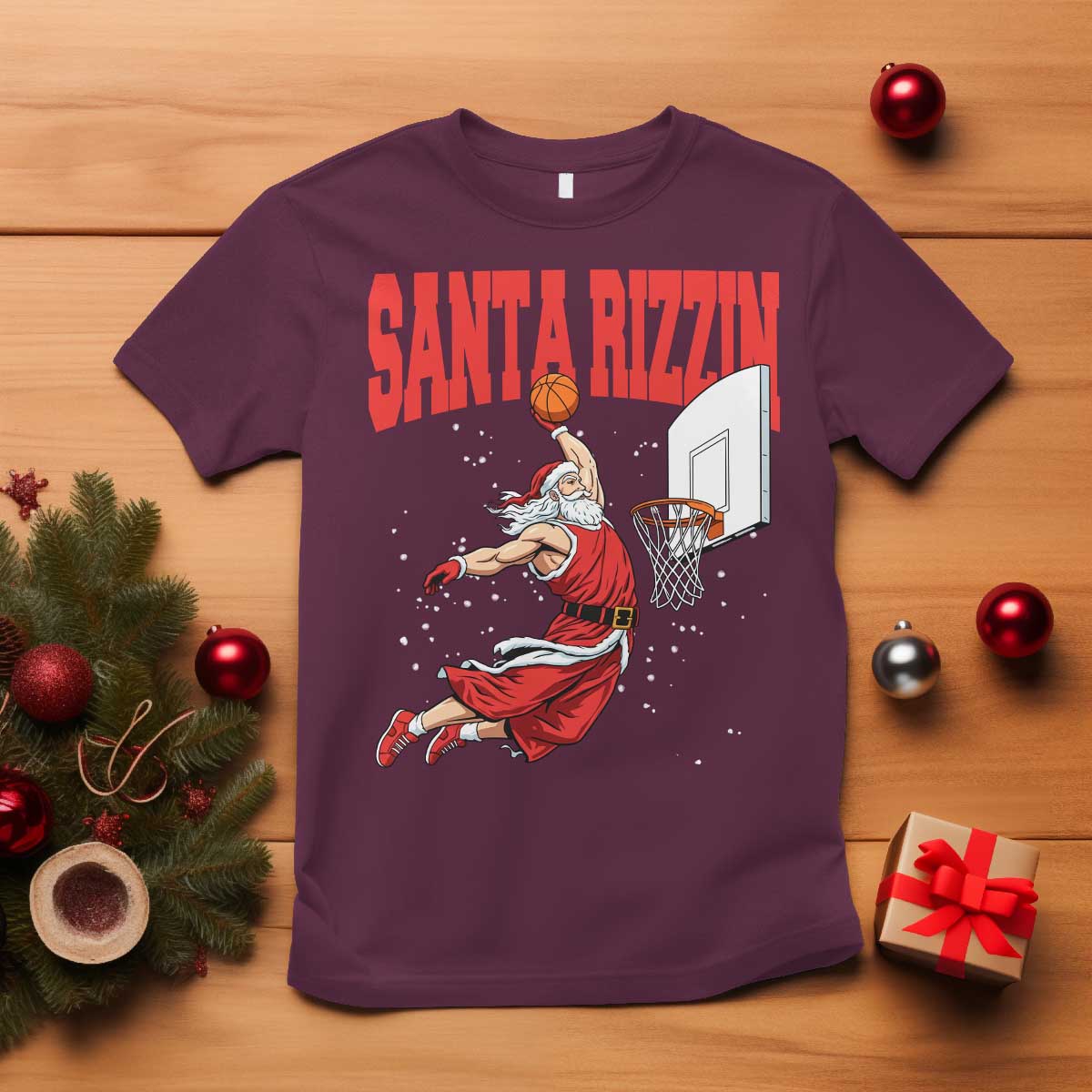 Santa Basketball Christmas T Shirt He Is Rizzin - Wonder Print Shop