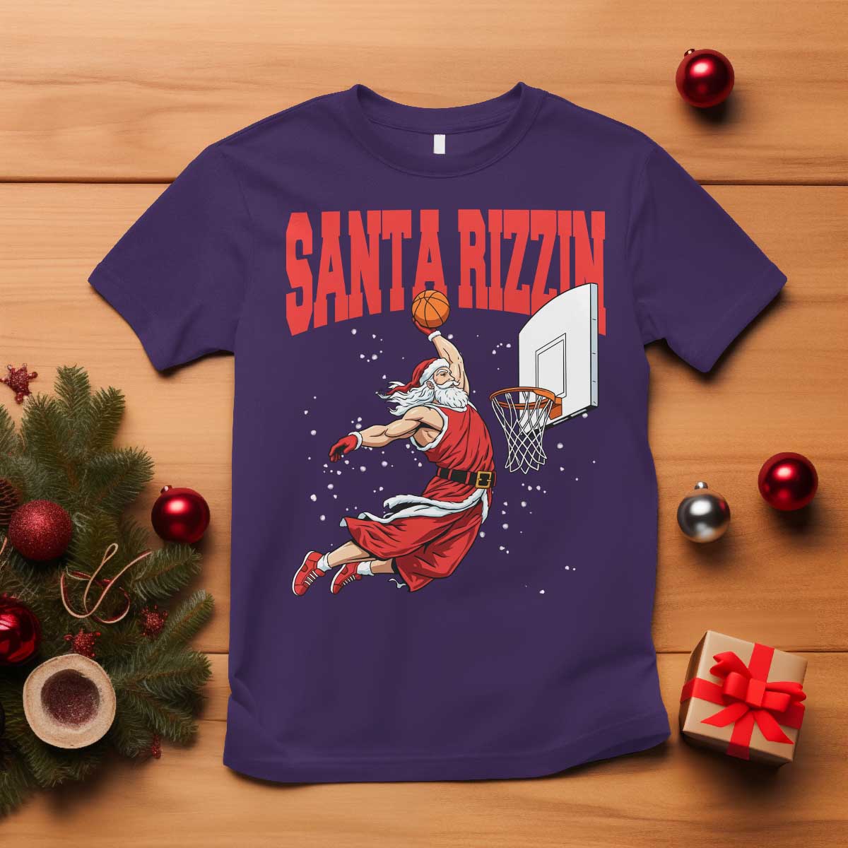 Santa Basketball Christmas T Shirt He Is Rizzin - Wonder Print Shop