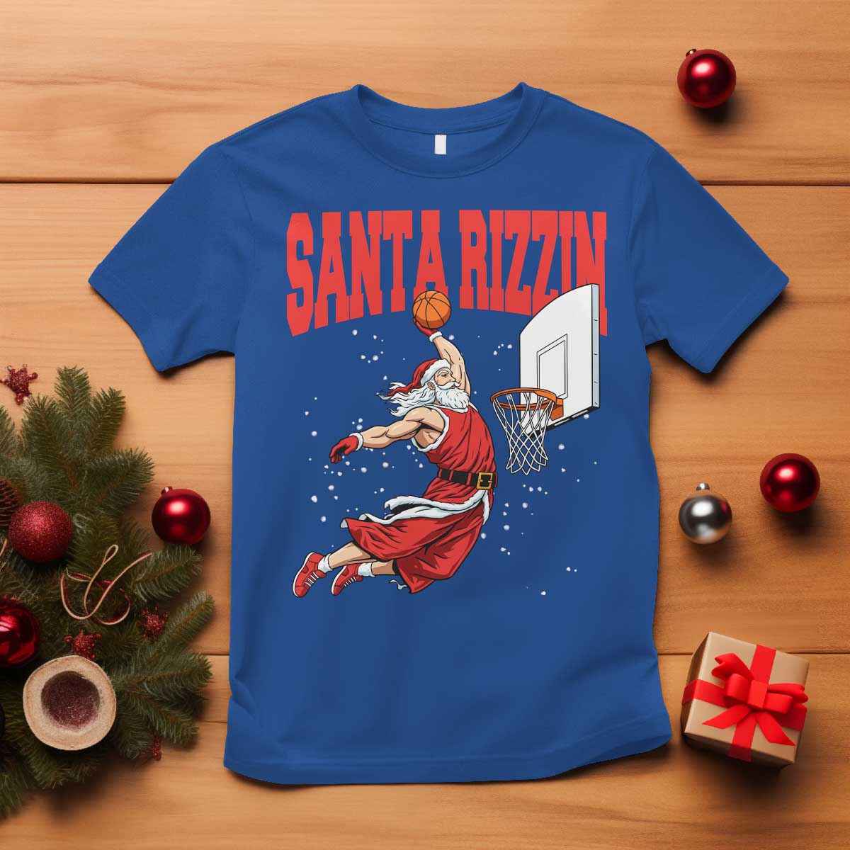 Santa Basketball Christmas T Shirt He Is Rizzin - Wonder Print Shop