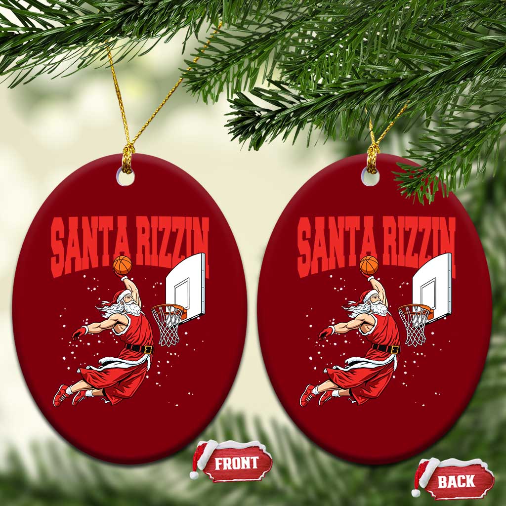 Santa Basketball Xmas Ceramic Ornament He Is Rizzin - Wonder Print Shop