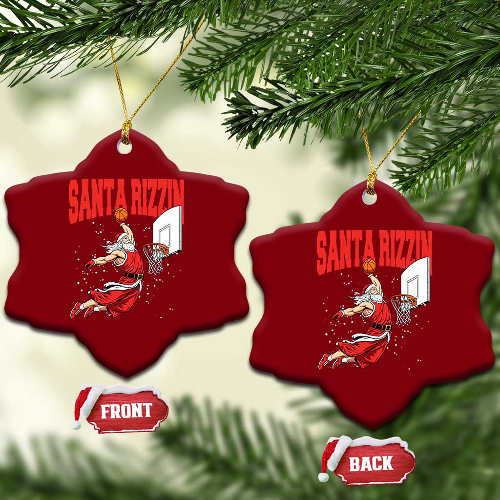 Santa Basketball Xmas Ceramic Ornament He Is Rizzin - Wonder Print Shop